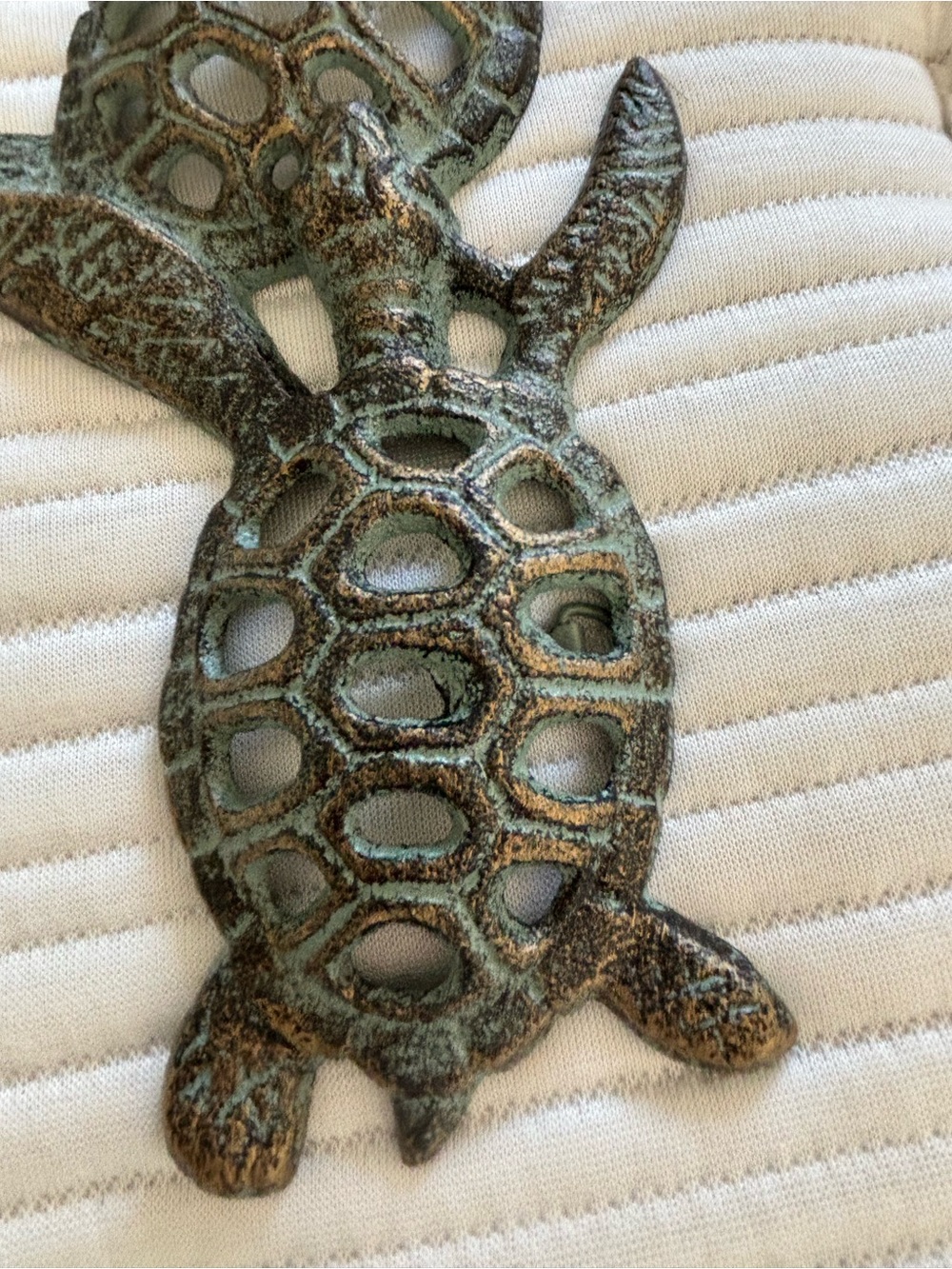 Decorative Cast Iron Turtle Accent - Green Patina